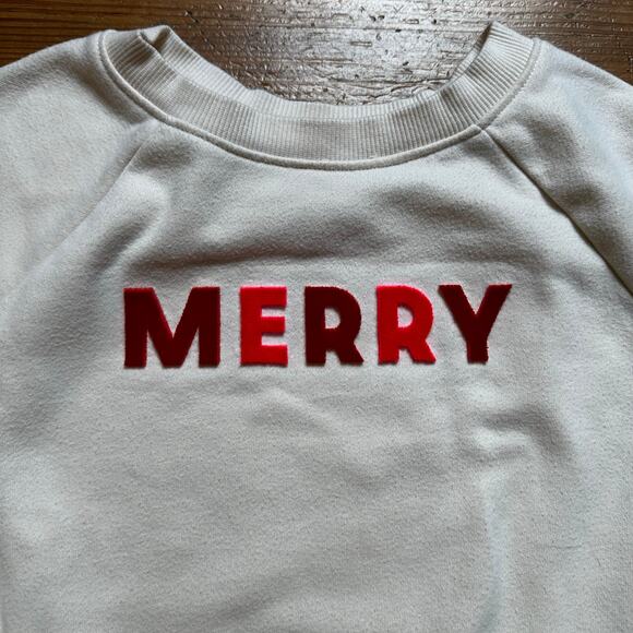 Cat & Jack cream Christmas red Merry lettering crew sweatshirt SIZE 8 - Picture 2 of 5